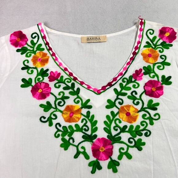Sahiba Top Womens Large Embroidered Half Sleeve Split Hem - Picture 3 of 10